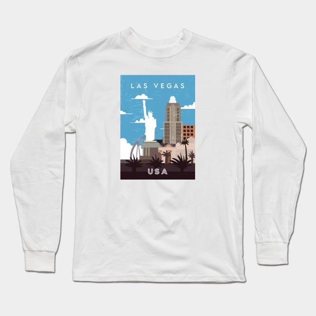 Las Vegas, USA. Retro travel poster Long Sleeve T-Shirt by GreekTavern